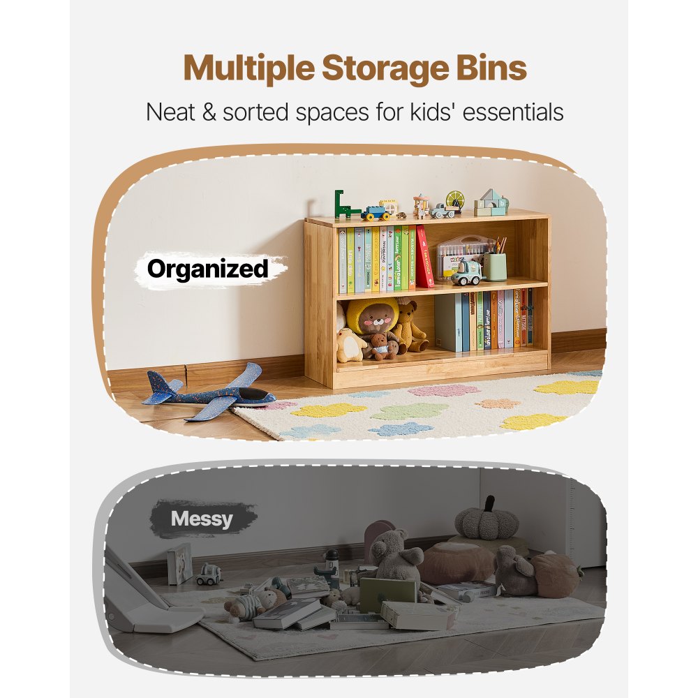 VEVOR Montessori Bookshelf, 35.4 in Width Toy Storage Organizer,  2-Tier Kids Display Storage Cabinet, Daycare Furniture, Kids Bookshelf for Bedroom, Nursery, Living Room, Entryway, Preschool, Brown