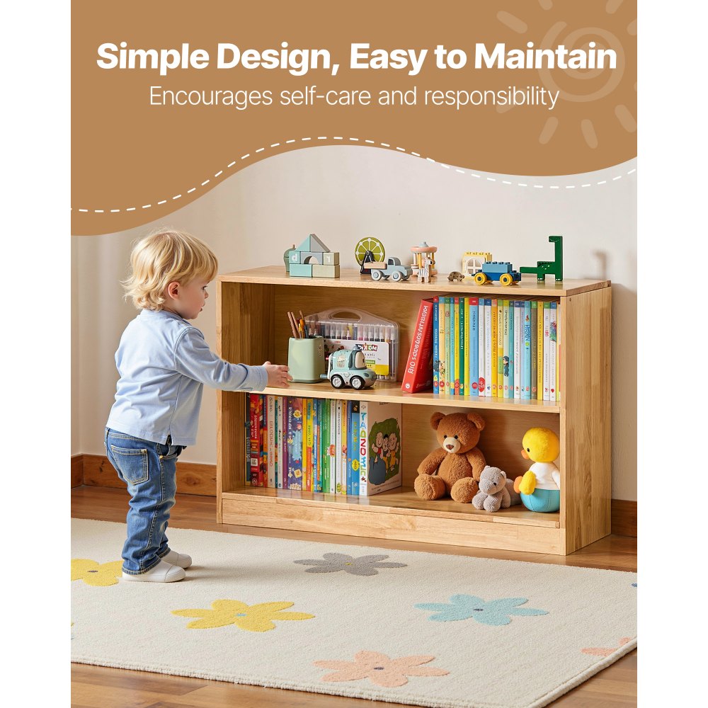 VEVOR Montessori Bookshelf, 35.4 in Width Toy Storage Organizer,  2-Tier Kids Display Storage Cabinet, Daycare Furniture, Kids Bookshelf for Bedroom, Nursery, Living Room, Entryway, Preschool, Brown