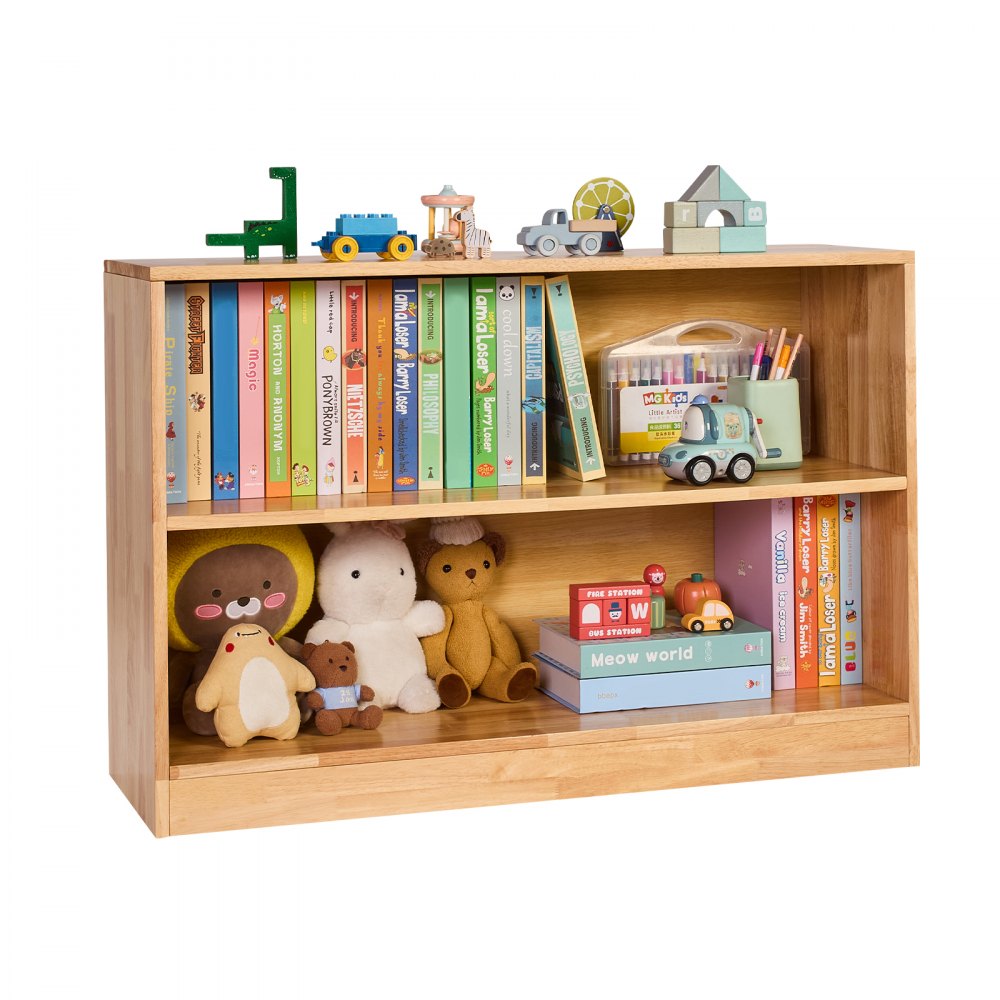 VEVOR Montessori Bookshelf, 35.4 in Width Toy Storage Organizer,  2-Tier Kids Display Storage Cabinet, Daycare Furniture, Kids Bookshelf for Bedroom, Nursery, Living Room, Entryway, Preschool, Brown