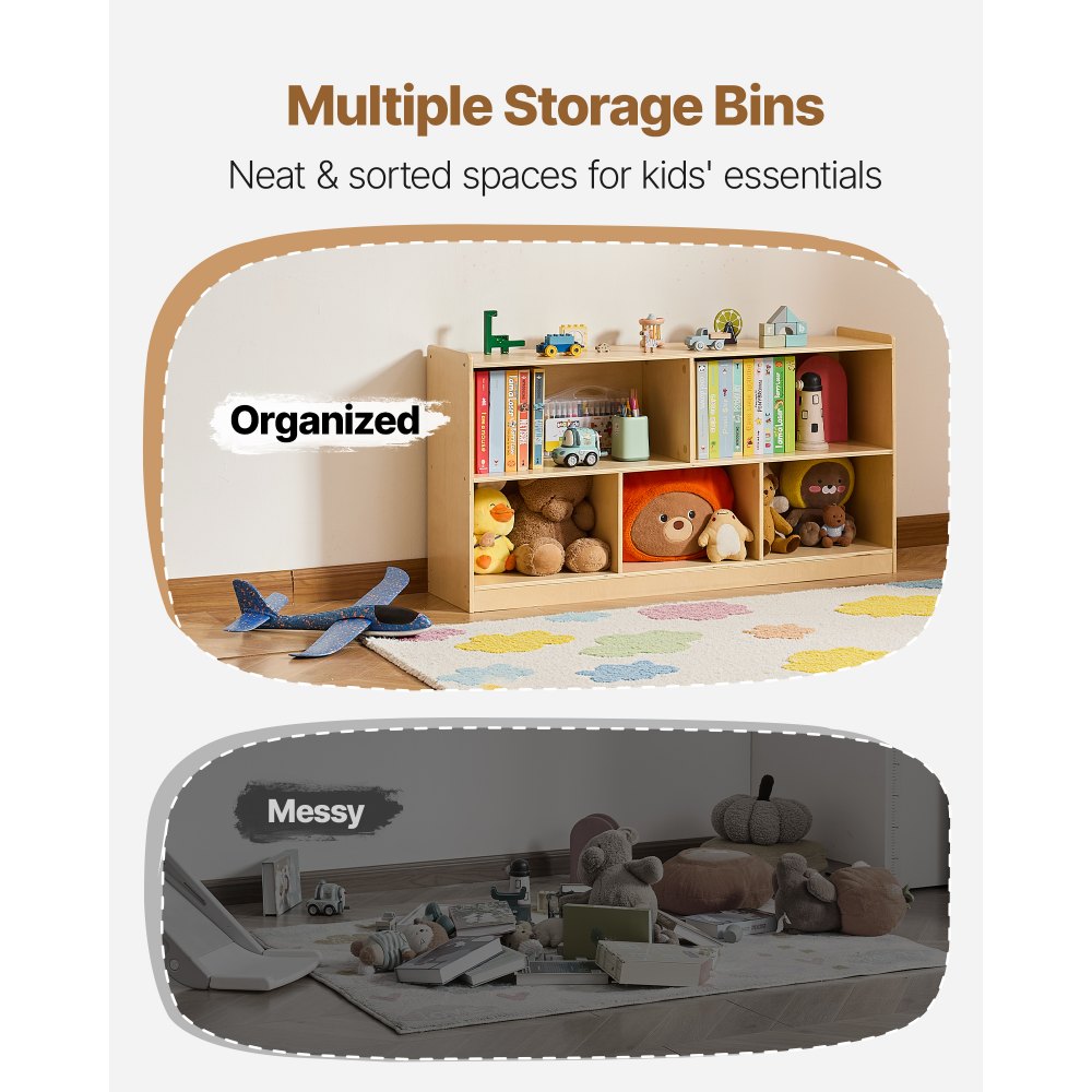 VEVOR Montessori Bookshelf, 45 in Width Toy Storage Organizer, 5-Section Kids Display Storage Cabinet, Daycare Furniture, Kids Bookshelf for Bedroom, Nursery, Living Room, Entryway, Preschool, Brown
