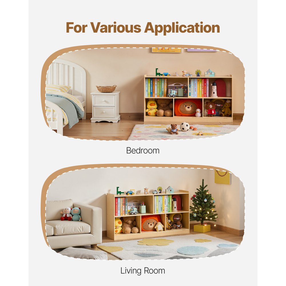 VEVOR Montessori Bookshelf, 45 in Width Toy Storage Organizer, 5-Section Kids Display Storage Cabinet, Daycare Furniture, Kids Bookshelf for Bedroom, Nursery, Living Room, Entryway, Preschool, Brown