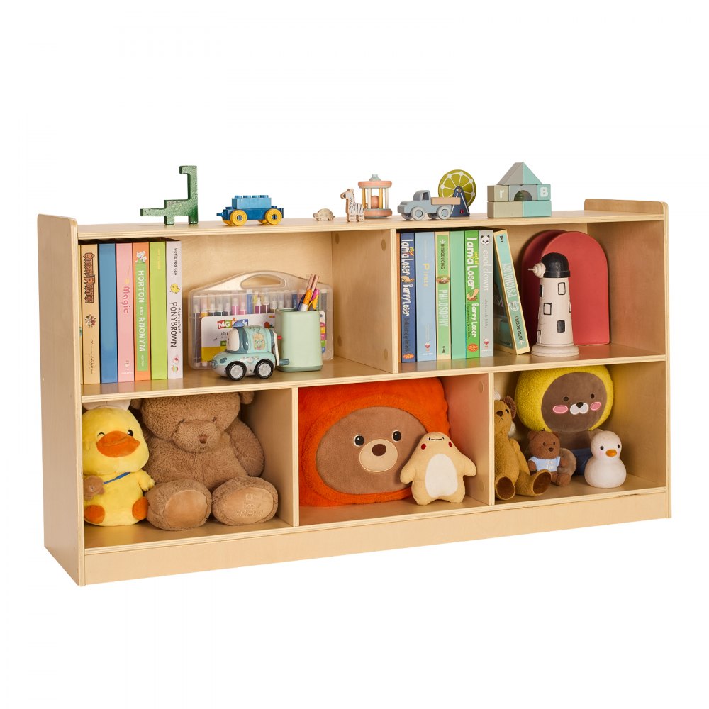 VEVOR Montessori Bookshelf, 45 in Width Toy Storage Organizer, 5-Section Kids Display Storage Cabinet, Daycare Furniture, Kids Bookshelf for Bedroom, Nursery, Living Room, Entryway, Preschool, Brown