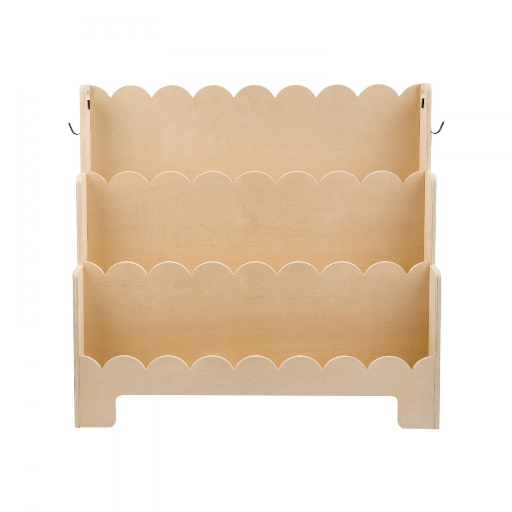 VEVOR Montessori Bookshelf, 3-Tier Scalloped Kids Bookshelf, Front Facing Toddler Bookcase, Dual Hooks for Hanging Backpacks, Baby Bookshelf for Kids Room, Living Room, Entryway, Nursury, Preschool