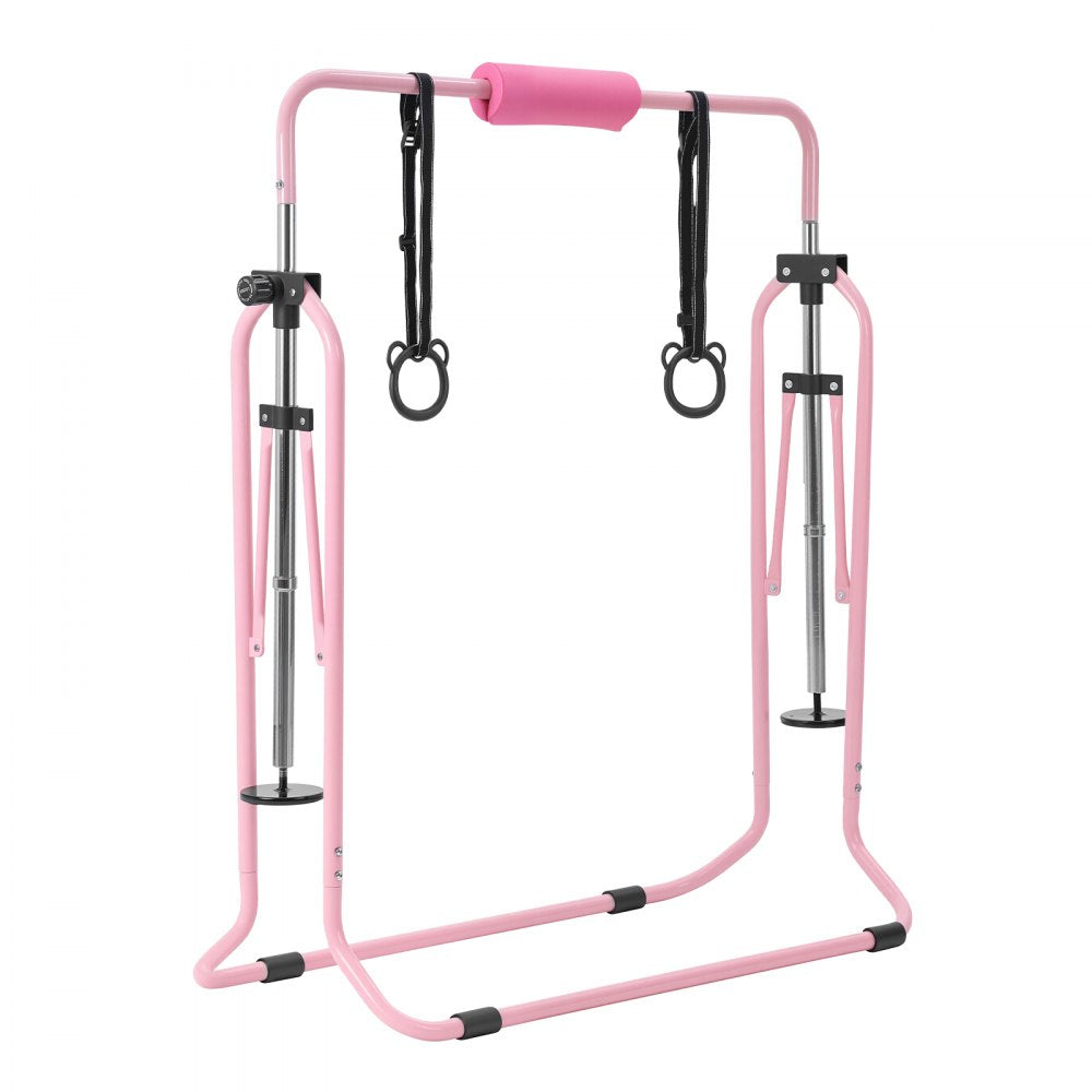 VEVOR Gymnastic Bars for Kids, 140 lbs Capacity Folding Training Kip Bar, Adjustable Height Gymnastic Horizontal Bar for Home, Training Equipment for Indoor and Outdoor, Easy to Assemble, Pink