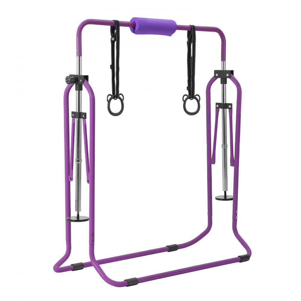 VEVOR Gymnastic Bars for Kids, 140 lbs Capacity Folding Training Kip Bar, Adjustable Height Gymnastic Horizontal Bar for Home, Training Equipment for Indoor and Outdoor, Easy to Assemble, Purple