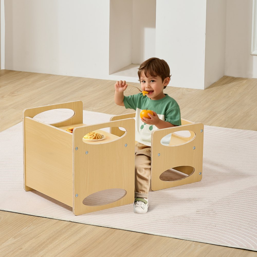 VEVOR Montessori Weaning Table and Chair Set, Wooden Toddler Table and Chair Set for Aged 1-5, Adjustable Height Kids Montessori Chair and Activity Table, Ideal for Reading, Eating, Playing - Natural