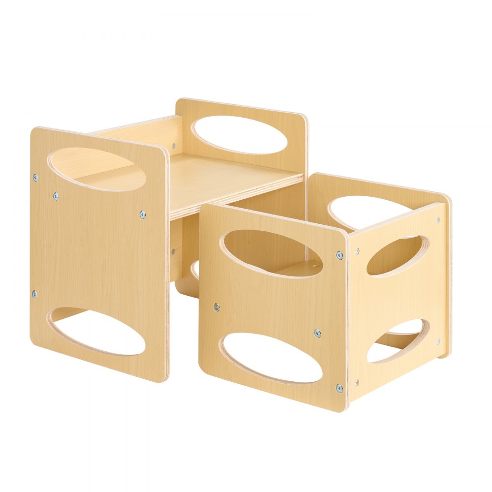 VEVOR Montessori Weaning Table and Chair Set, Wooden Toddler Table and Chair Set for Aged 1-5, Adjustable Height Kids Montessori Chair and Activity Table, Ideal for Reading, Eating, Playing - Natural
