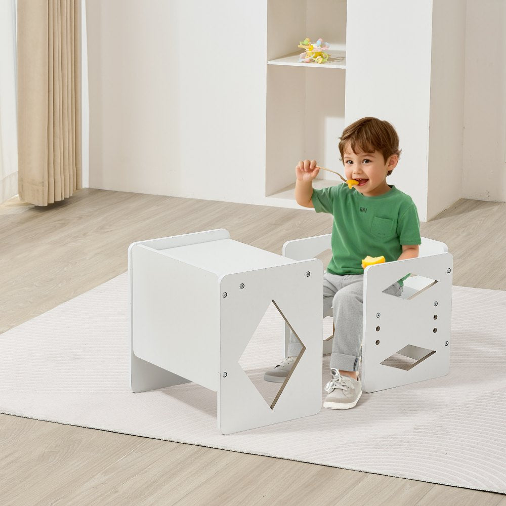 VEVOR Montessori Weaning Table and Chair Set, Wooden Toddler Table and Chair Set for Aged 1-5, Adjustable Height Kids Montessori Chair and Activity Table, Ideal for Reading, Eating, Playing - White