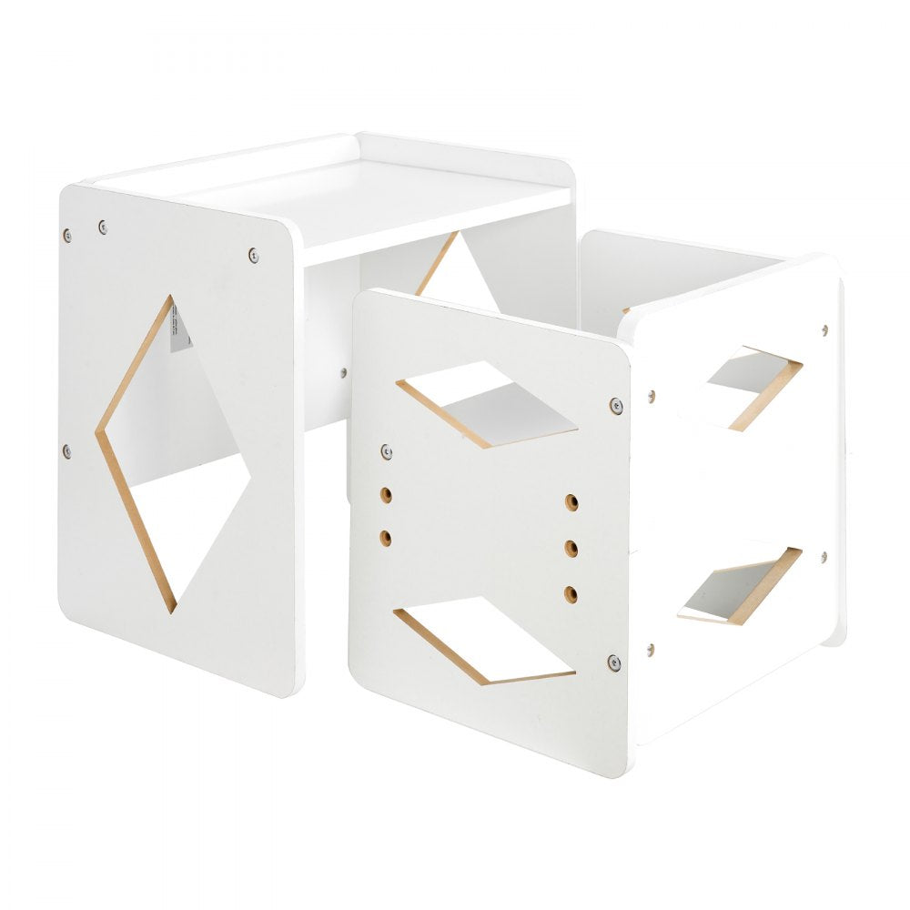 VEVOR Montessori Weaning Table and Chair Set, Wooden Toddler Table and Chair Set for Aged 1-5, Adjustable Height Kids Montessori Chair and Activity Table, Ideal for Reading, Eating, Playing - White
