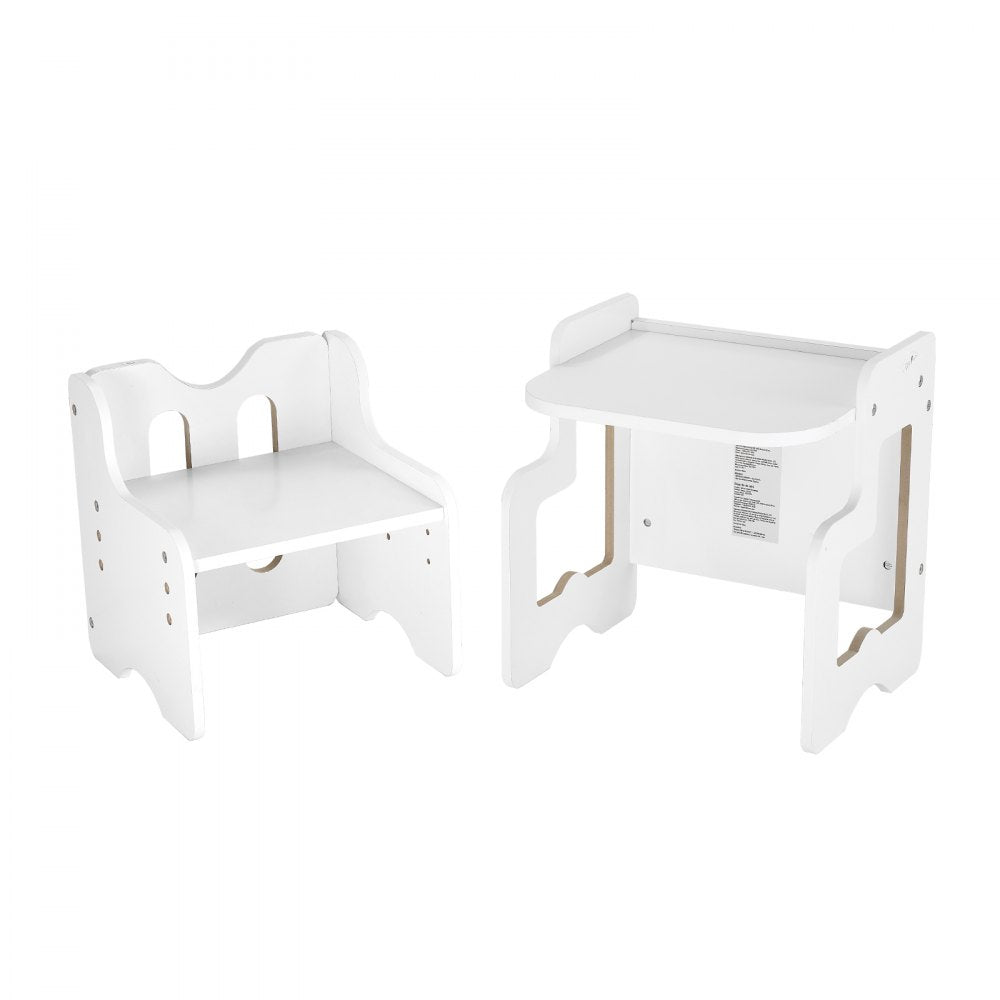 VEVOR Montessori Weaning Table and Chair Set, 3 In 1 Wooden Toddler Table and Chairs with Chalkboard, Adjustable Height Montessori Table for Ages 1-5, Ideal for Drawing, Reading, Eating - White