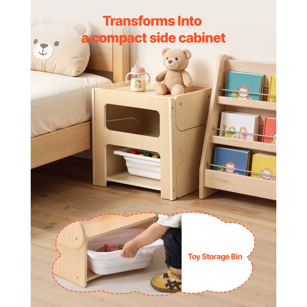 VEVOR Montessori Weaning Table and Chair Set, Wooden, Kids Table and Chair Set for Toddlers 1-5, Step Stool with Blackboard and Storage Space, Easy to Clean, for Eating, Drawing, Reading, Playing