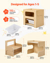 VEVOR Montessori Weaning Table and Chair Set, Wooden, Kids Table and Chair Set for Toddlers 1-5, Step Stool with Blackboard and Storage Space, Easy to Clean, for Eating, Drawing, Reading, Playing