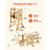 VEVOR Toddler Tower, Wooden, 6 in 1 Kitchen Step Stool for Kids 1-5, Montessori Weaning Table and Chair Set, Learning Standing Tower with Blackboard & Feeding Tray, for Bathroom and Kitchen Counter