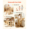 VEVOR Toddler Tower, Wooden, 6 in 1 Kitchen Step Stool for Kids 1-5, Montessori Weaning Table and Chair Set, Learning Standing Tower with Blackboard & Feeding Tray, for Bathroom and Kitchen Counter