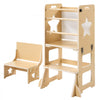 VEVOR Toddler Tower, Wooden, 6 in 1 Kitchen Step Stool for Kids 1-5, Montessori Weaning Table and Chair Set, Learning Standing Tower with Blackboard & Feeding Tray, for Bathroom and Kitchen Counter