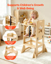 VEVOR Toddler Tower, Wooden, 6 in 1 Kitchen Step Stool for Kids 1-5, Montessori Weaning Table and Chair Set, Learning Standing Tower with Blackboard & Feeding Tray, for Bathroom and Kitchen Counter