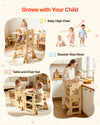 VEVOR Toddler Tower, Wooden, 6 in 1 Kitchen Step Stool for Kids 1-5, Montessori Weaning Table and Chair Set, Learning Standing Tower with Blackboard & Feeding Tray, for Bathroom and Kitchen Counter