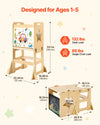 VEVOR Toddler Tower, Wooden, 4 in 1 Kitchen Step Stool for Kids 1-5, Montessori Weaning Table and Chair Set, Learning Standing Tower with Chalkboard, Easy to Clean, for Bathroom and Kitchen Counter