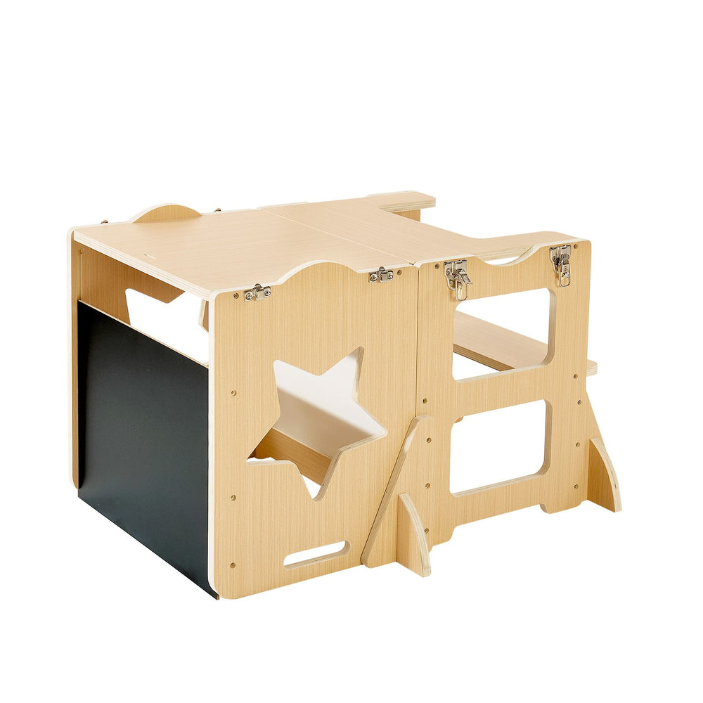VEVOR Toddler Tower, Wooden, 4 in 1 Kitchen Step Stool for Kids 1-5, Montessori Weaning Table and Chair Set, Learning Standing Tower with Chalkboard, Easy to Clean, for Bathroom and Kitchen Counter
