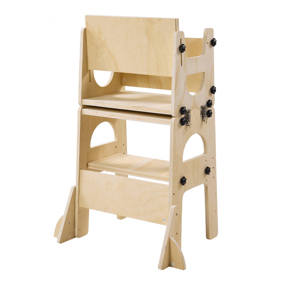 VEVOR Toddler Tower, Wooden, Adjustable Kitchen Step Stool for Kids 1-5, Montessori Weaning Table and Chair Set, Learning Standing Tower with Chalkboard, Backrest, for Bathroom and Kitchen Counter