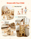 VEVOR Toddler Tower, Wooden, Adjustable Kitchen Step Stool for Kids 1-5, Montessori Weaning Table and Chair Set, Learning Standing Tower with Chalkboard, Backrest, for Bathroom and Kitchen Counter