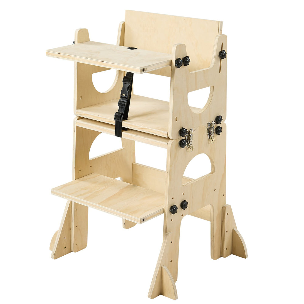 VEVOR Toddler Tower, Wooden, Adjustable Kitchen Step Stool for Kids 1-5, Montessori Weaning Table and Chair Set, Learning Standing Tower with Chalkboard, Backrest, for Bathroom and Kitchen Counter