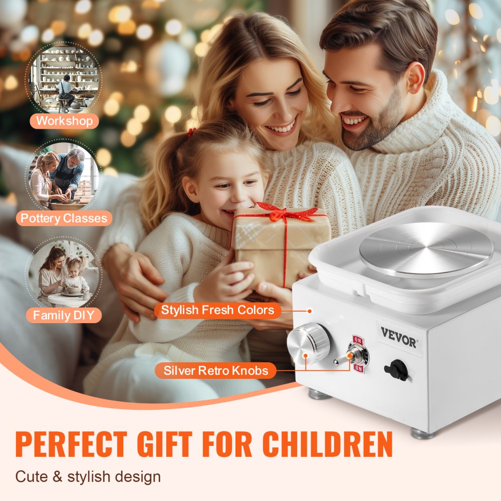 VEVOR Mini Pottery Wheel, 0-320RPM Adjustable Speed Detachable Basin Forming Machine, 2.56in/3.94in 2 Turntables Electric Ceramic Wheel Machine, 18pcs Accessories, for Art Craft Work Home DIY, White