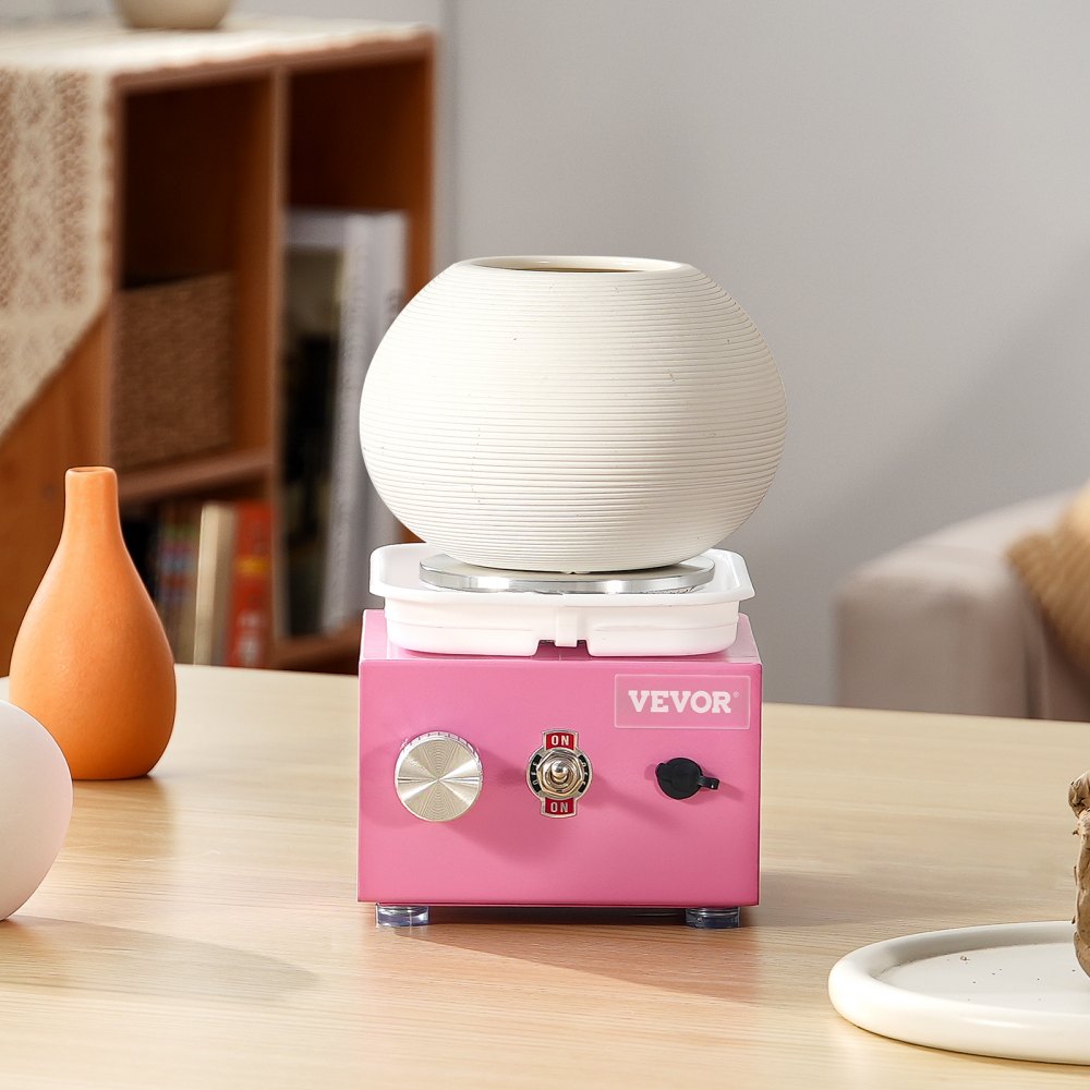 VEVOR Mini Pottery Wheel, 0-320RPM Adjustable Speed Detachable Basin Forming Machine, 2.56in/3.94in 2 Turntables Electric Ceramic Wheel Machine, 18pcs Accessories, for Art Craft Work Home DIY, Pink