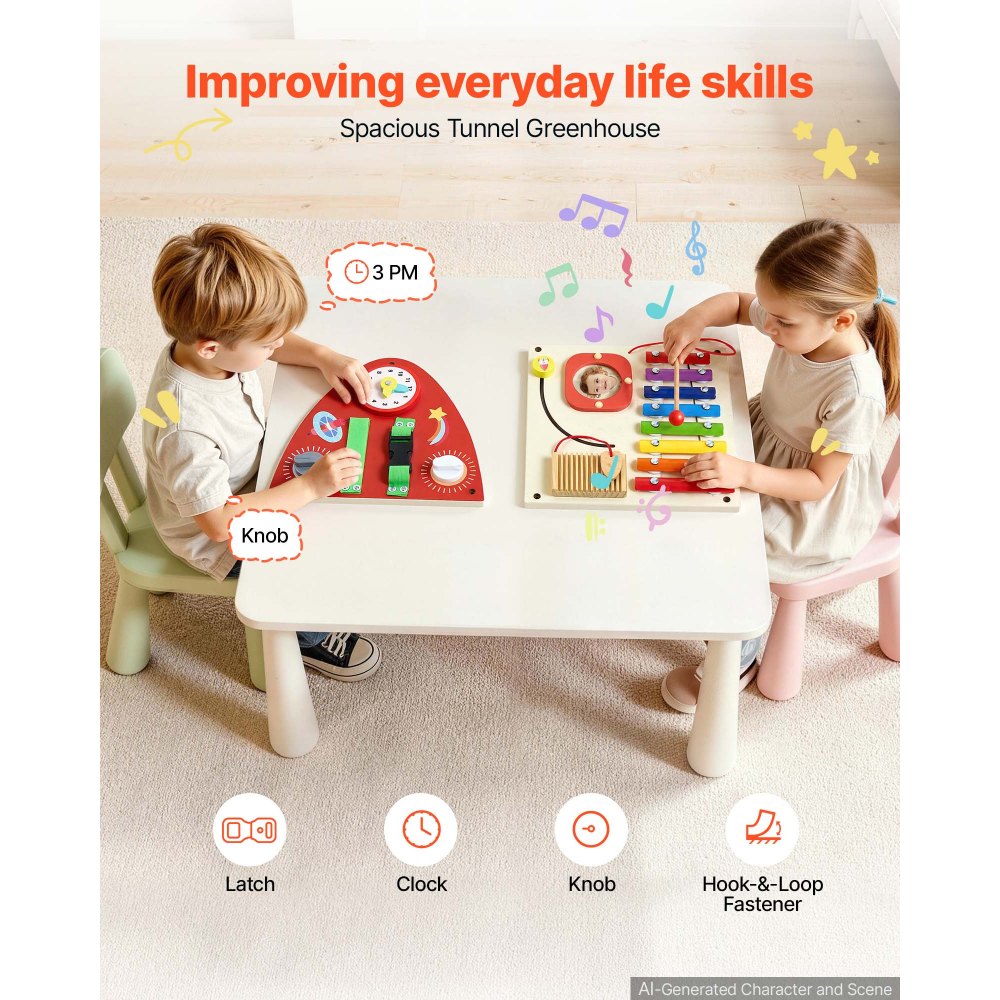 VEVOR Wall Busy Board, 13-in-1 Rocket Montessori Sensory Activity Panels, Learning Activity Center for Daycare, Classroom, Playroom, and Home, Sturdy Wooden Educational Toys, with Mounting Hardware