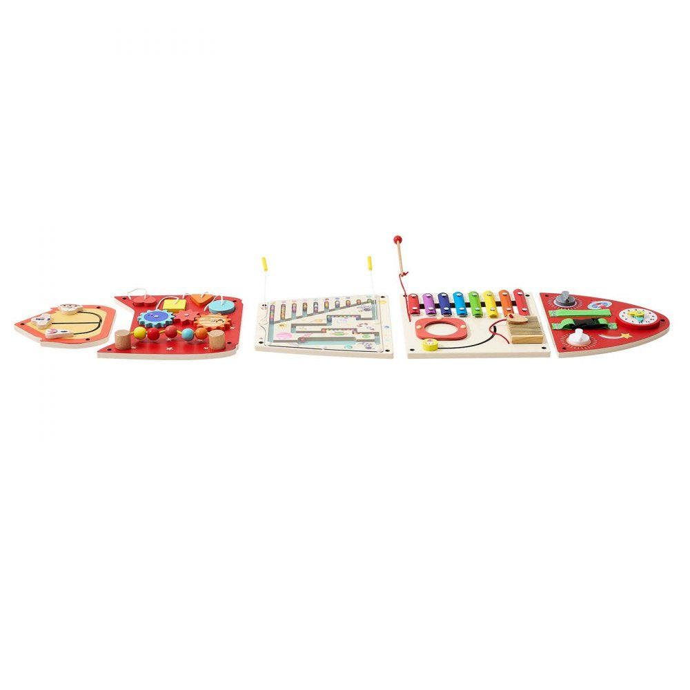 VEVOR Wall Busy Board, 13-in-1 Rocket Montessori Sensory Activity Panels, Learning Activity Center for Daycare, Classroom, Playroom, and Home, Sturdy Wooden Educational Toys, with Mounting Hardware