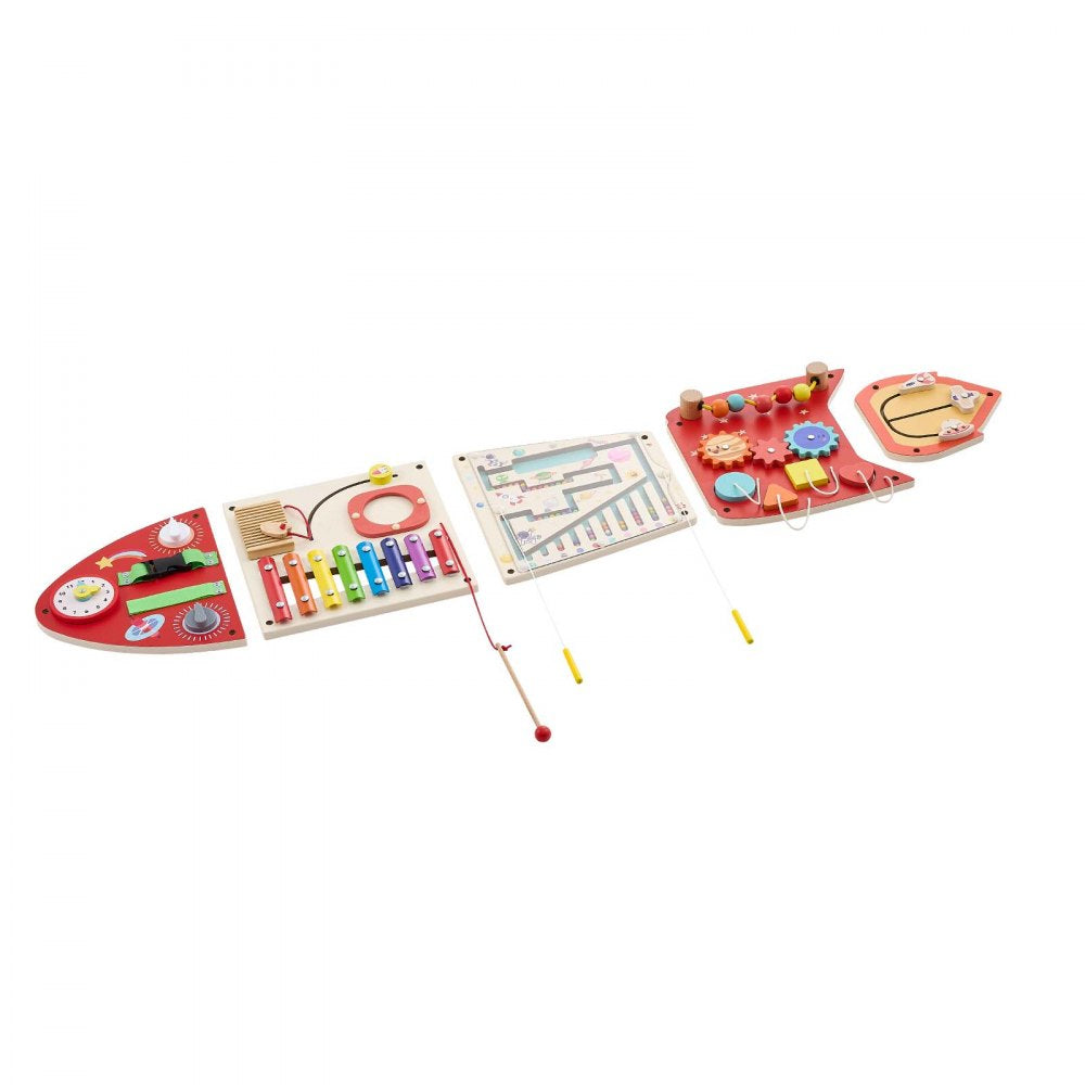 VEVOR Wall Busy Board, 13-in-1 Rocket Montessori Sensory Activity Panels, Learning Activity Center for Daycare, Classroom, Playroom, and Home, Sturdy Wooden Educational Toys, with Mounting Hardware