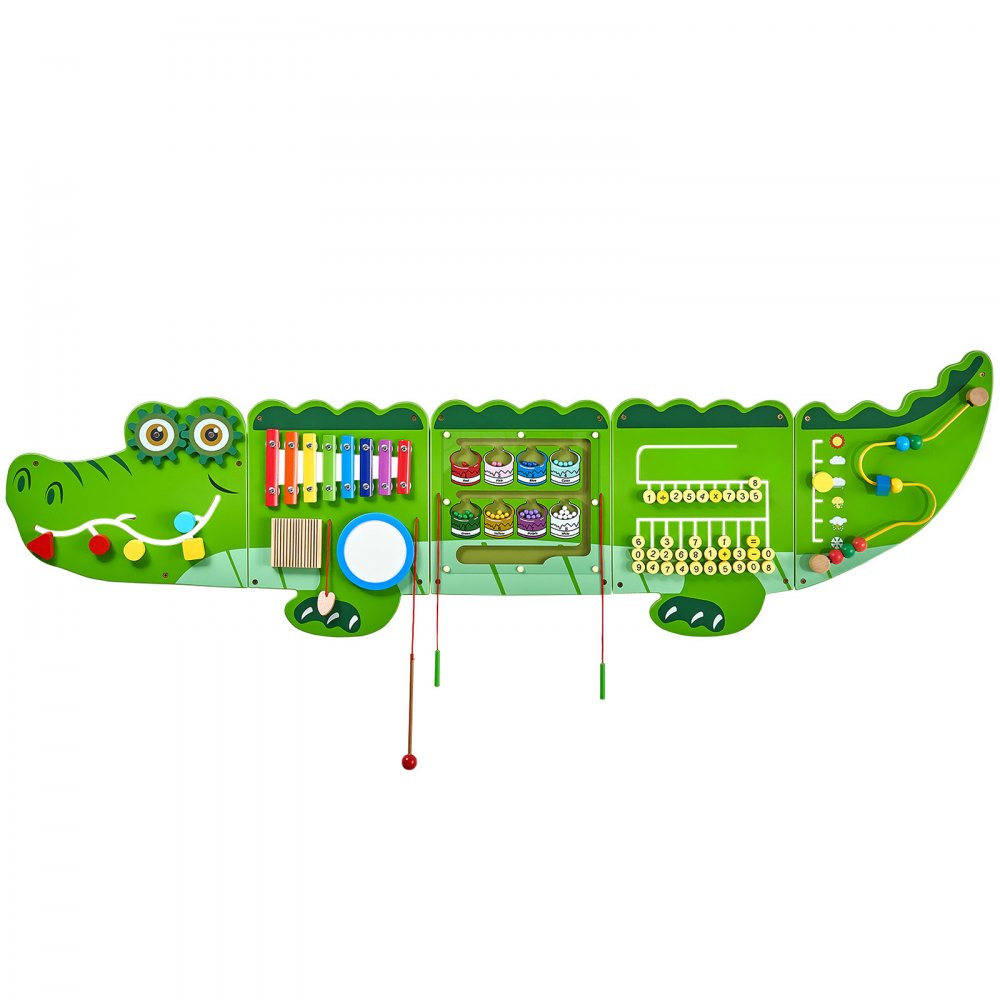 VEVOR Crocodile Activity Wall Busy Board, 9 Activities, Montessori Sensory Wall Panels Toy for Kids Ages 3-12, Interactive Learning Activity Center, Great for Toddler, Playroom, Nursery, Classroom