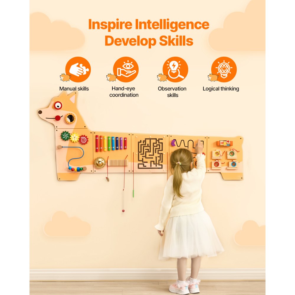VEVOR Puppy Activity Wall Busy Board Panels, 12 Activities, Montessori Sensory Wall Toy for Kids 3-12 Years, Montessori Learning Activity Center, Ideal for Toddler Playroom Nursery Classroom