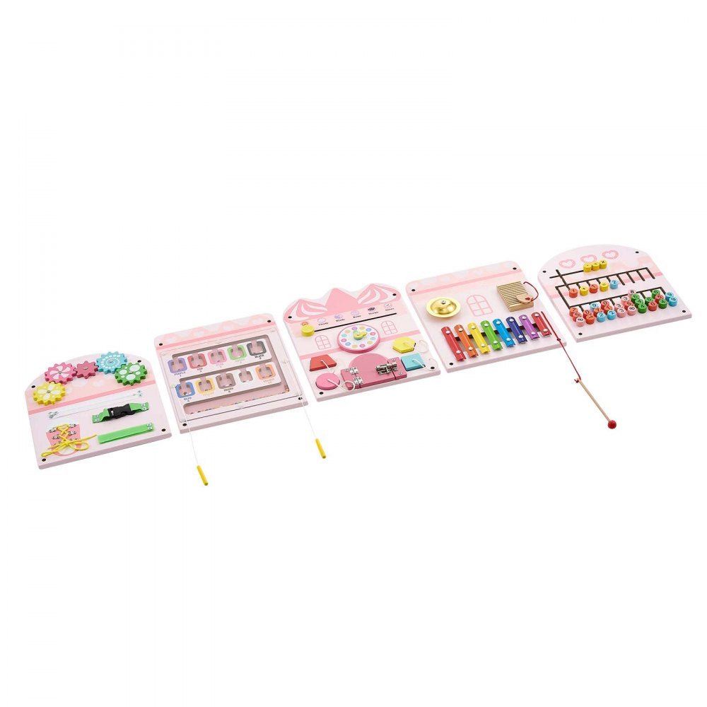 VEVOR Wall Busy Board, 14-in-1 Castle Montessori Sensory Activity Panels, Learning Activity Center for Daycare, Classroom, Playroom, and Home, Sturdy Wooden Educational Toys, with Mounting Hardware