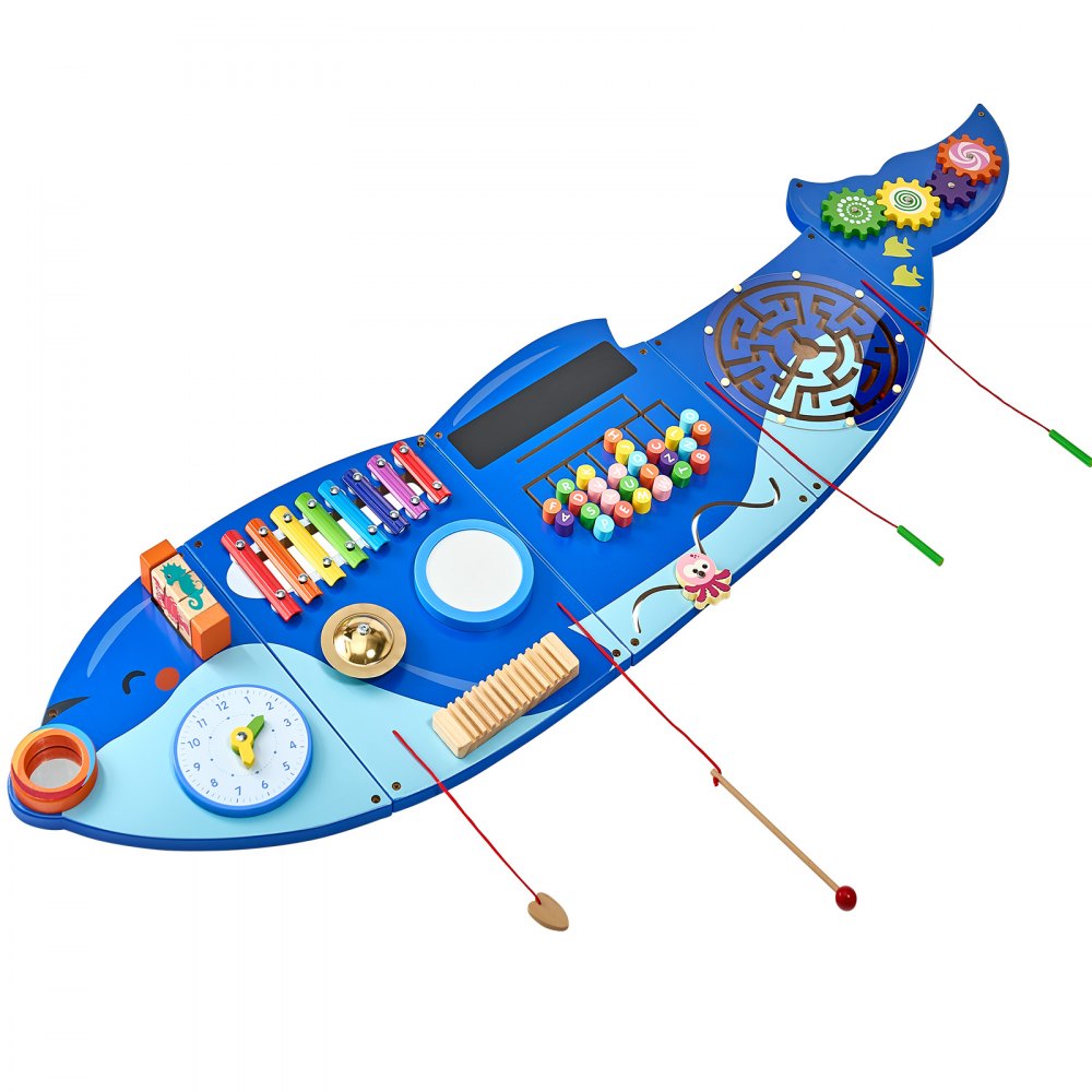 VEVOR Orca Activity Wall Busy Board Panels, 12 Activities, Montessori Sensory Wall Toy for Kids 3-12 Years, Montessori Learning Activity Center, Ideal for Toddler Playroom Nursery Classroom