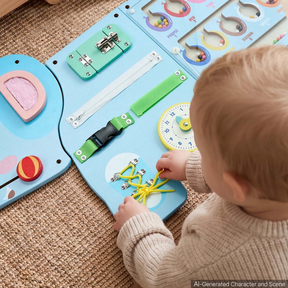 VEVOR Wall Busy Board, 14-in-1 Elephant Montessori Sensory Activity Panels, Learning Activity Center for Daycare, Classroom, Playroom, and Home, Sturdy Wooden Educational Toys, with Mounting Hardware