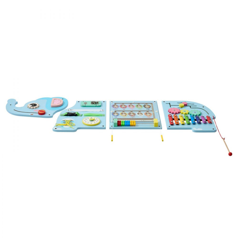 VEVOR Wall Busy Board, 14-in-1 Elephant Montessori Sensory Activity Panels, Learning Activity Center for Daycare, Classroom, Playroom, and Home, Sturdy Wooden Educational Toys, with Mounting Hardware