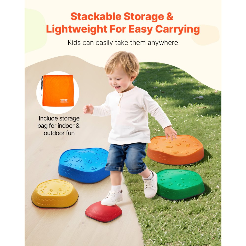 VEVOR Balance Stepping Stones for Kids, 5 PCS, Up to 220 lbs, Non-Slip Toddlers Sensory Stepping Stones, Obstacle Course Coordination Game Toys Indoor or Outdoor Play for Children Aged 3 4 5 6 7 8+