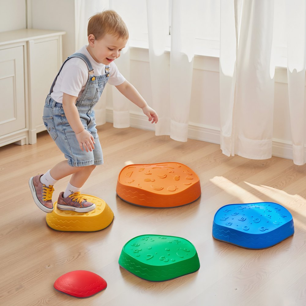 VEVOR Balance Stepping Stones for Kids, 5 PCS, Up to 220 lbs, Non-Slip Toddlers Sensory Stepping Stones, Obstacle Course Coordination Game Toys Indoor or Outdoor Play for Children Aged 3 4 5 6 7 8+