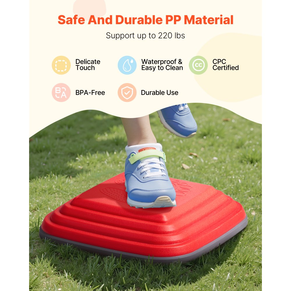 VEVOR Balance Stepping Stones for Kids, 10 PCS, Up to 220 lbs, Non-Slip Toddlers Sensory Stepping Stones, Obstacle Course Coordination Game Toys Indoor or Outdoor Play for Children Aged 3 4 5 6 7 8+