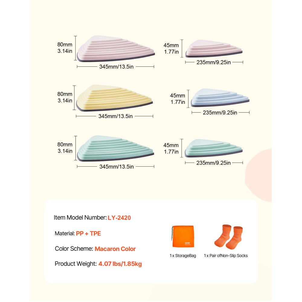 VEVOR Balance Stepping Stones for Kids, 6 PCS, Up to 220 lbs, Non-Slip Toddlers Sensory Stepping Stones, Obstacle Course Coordination Game Toys Indoor or Outdoor Play for Children Aged 3 4 5 6 7 8+