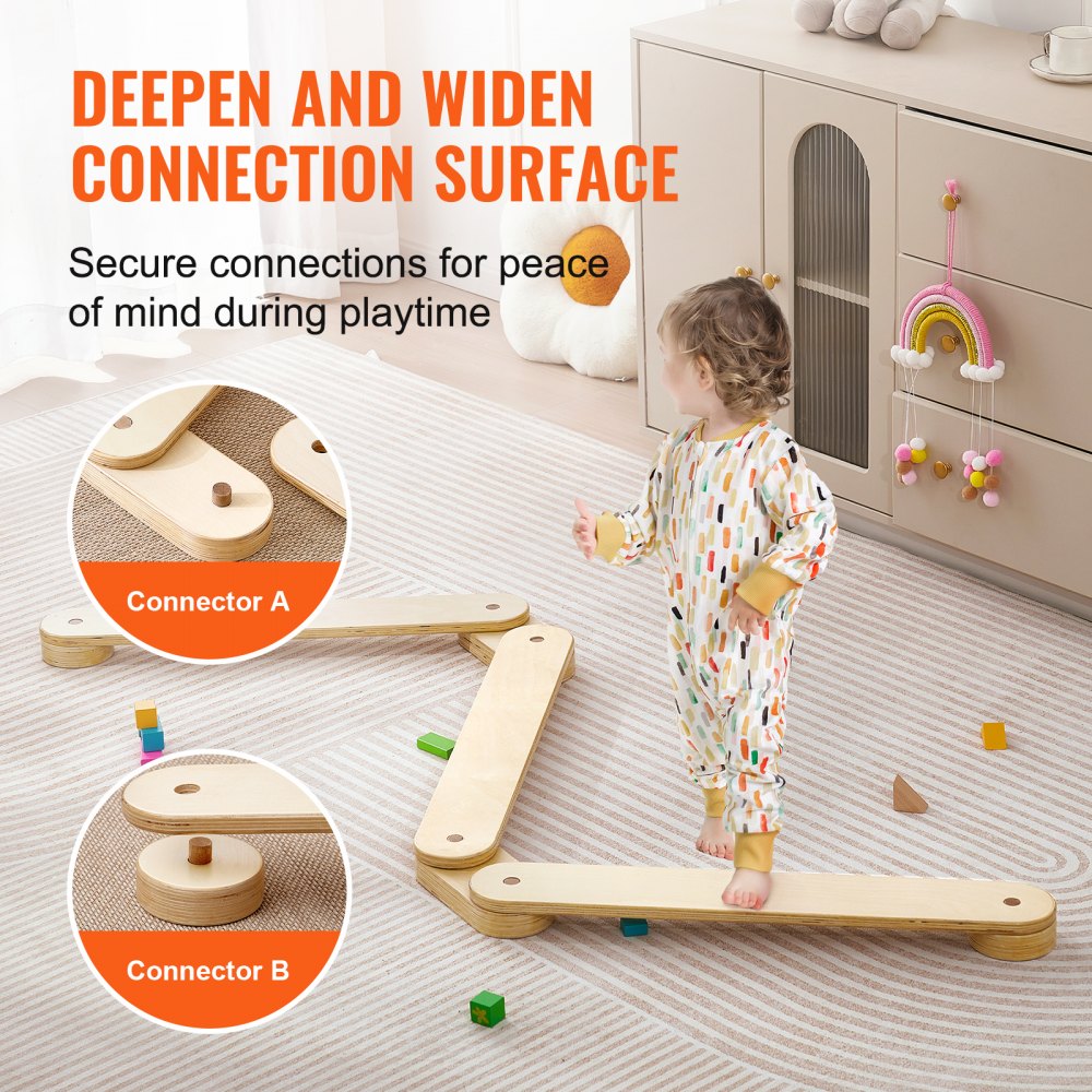 VEVOR Balance Beam Stepping Stones, 3 PCS Wooden Toddler Balance Boards, Montessori Toy for Kids 2-6, Build Coordination and Gross Motor Skills, Gymnastics Course Indoor & Outdoor for Girls Boys Gift