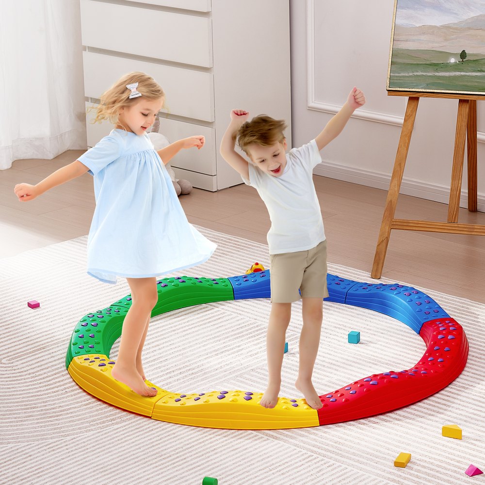 VEVOR Balance Beam Stepping Stones, 8 PCS Toddler Balance Boards Non-Slip Textured Surface & Rubber Pads, Montessori Toy for Kids 2-6, Build Coordination and Gross Motor Skills, Indoor or Outdoor Play