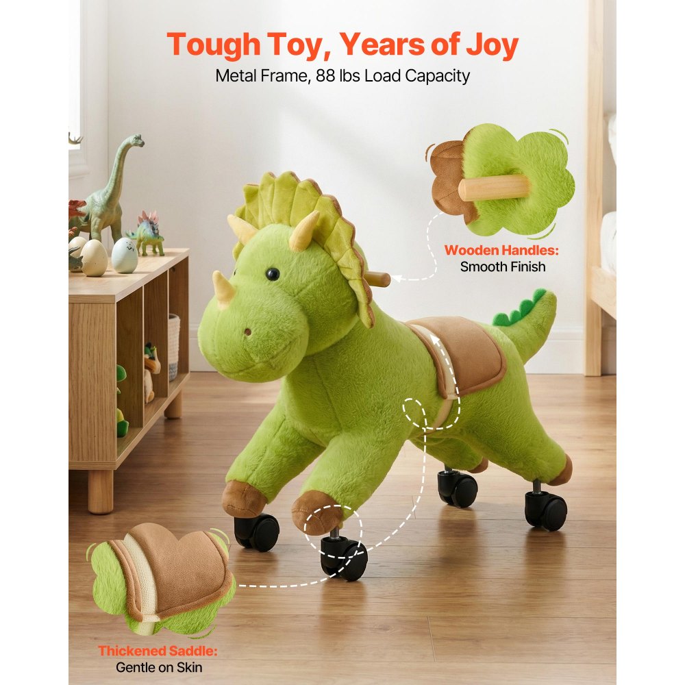 VEVOR Ride On Horse, Riding Dinosaur Toys for Kids, Features Lifelike Dinosaur Roars, No Battery Required, 360-Degree Flexible Smooth Wheels, Soft Seat, 88 lbs Max Load Capacity for Toddlers Ages 3+