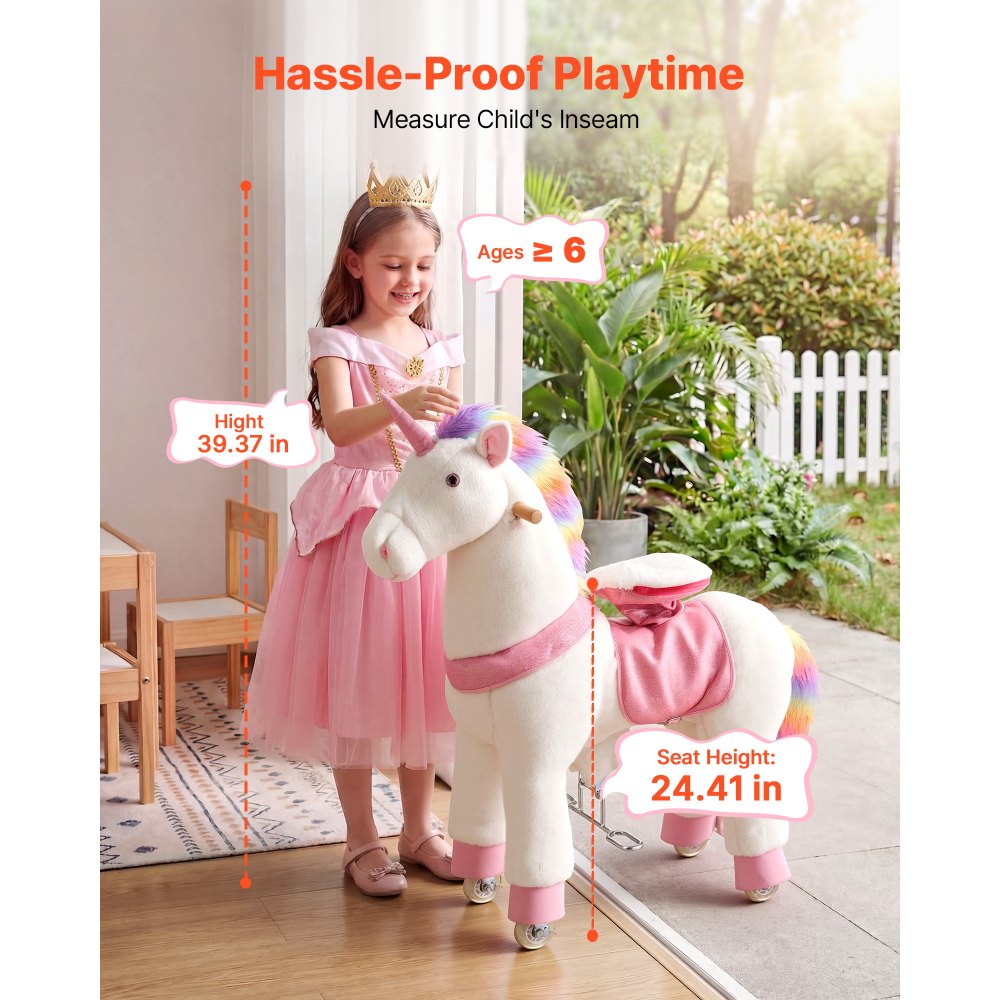VEVOR Ride On Horse, Riding Unicorn Toys for Kids, No Battery Required, Smooth Wheels with Anti-Roll Stop Ring, Upgraded Raised Seat, Handles, Sturdy Pedals, 176 lbs Max Load Capacity for Ages 6+