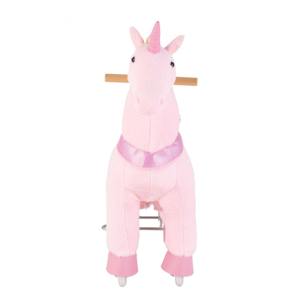 VEVOR Ride On Horse, Riding Pink Unicorn Toys for Kids, No Battery Required, Smooth Wheels with Anti-Roll Stop Ring, Upgraded Raised Seat, Handles, Pedals, 110 lbs Max Load Capacity for Ages 3-8