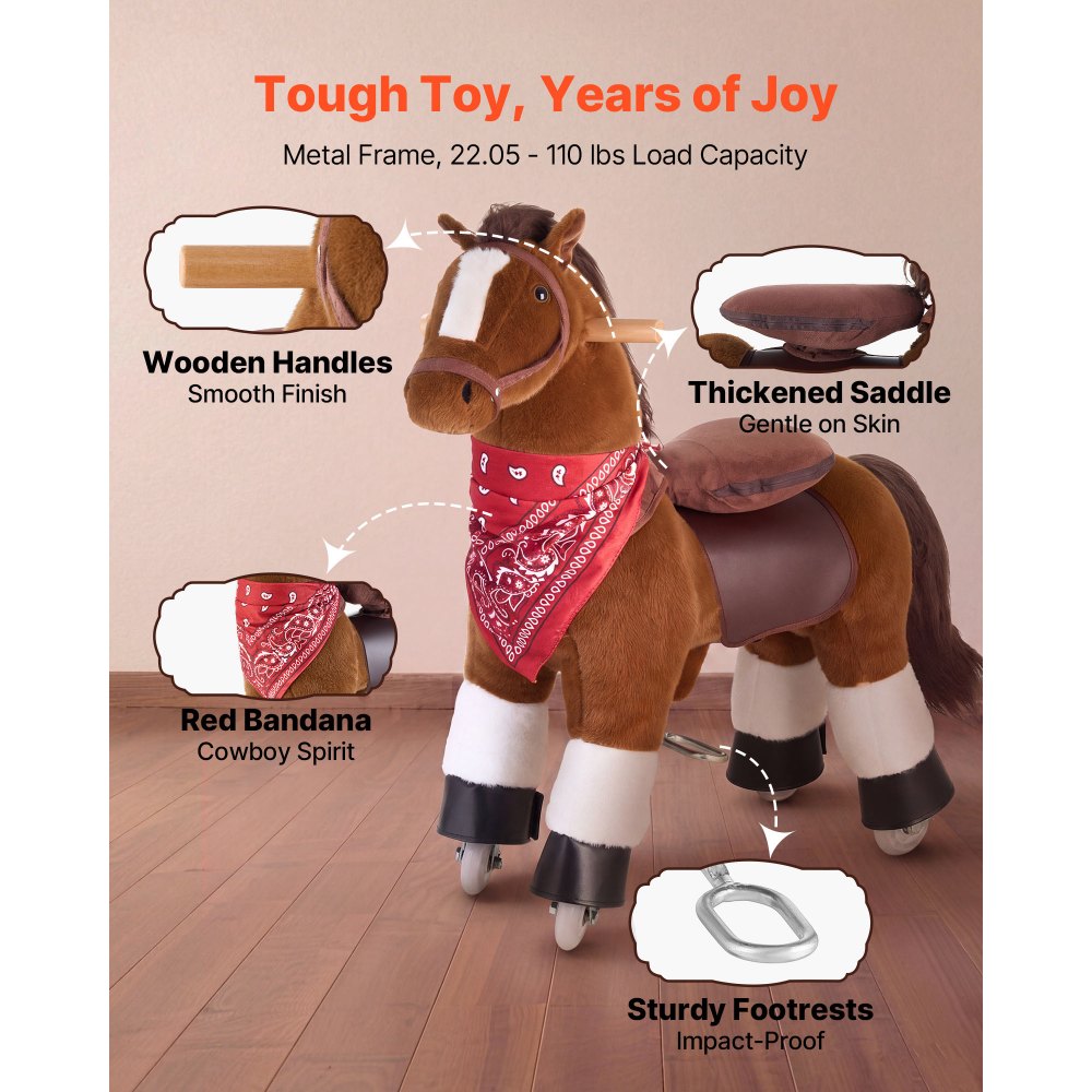 VEVOR Ride On Horse, Riding Pony Toys for Kids, No Battery Required, Smooth Wheels with Anti-Roll Stop Ring, Upgraded Raised Seat, Handles, Pedals, 110 lbs Max Load Capacity for Ages 3-8