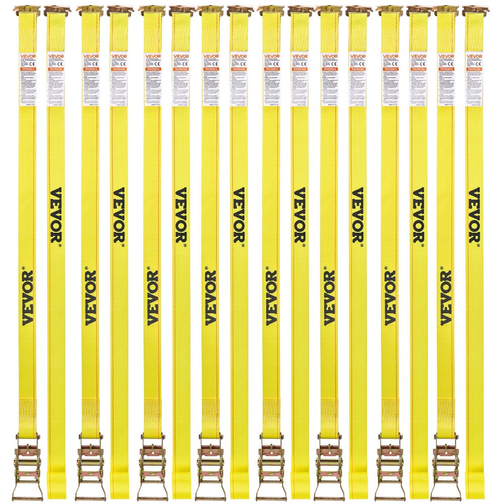 VEVOR Ratchet Straps, 2 in x 15 ft, 30 Pack E-Track Tie Down Straps, 4400 lbs Break Strength & 1460 lbs Rated Load, Tie Down Ratcheting for Moving, Trailers, Motorcycles, Kayaks, Car Roof, Yellow