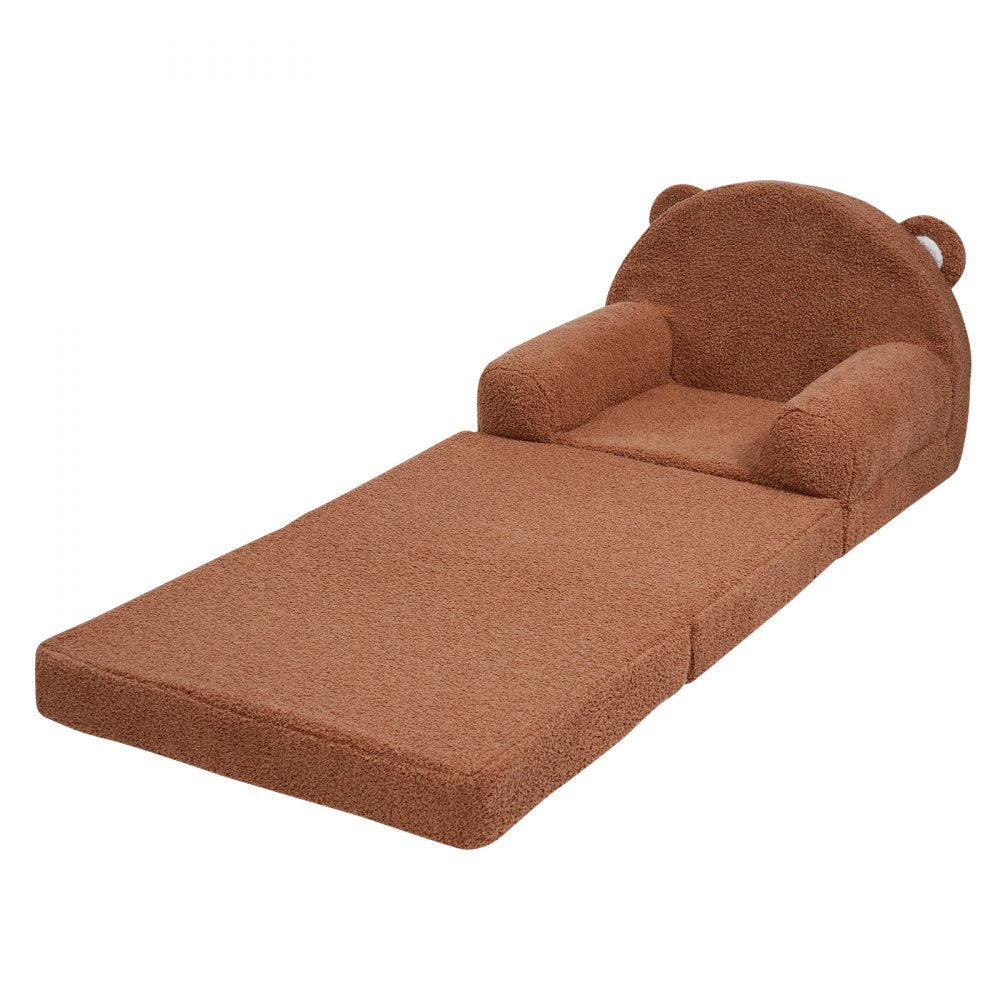 VEVOR Kids Couch, 2-in-1 Toddler Chairs Comfy, Toddler Couch Sofa Bed Fold Out, Convertible Sofa to Lounger, Kids Chair Seat Playroom Furniture for Kids Girls & Boys, Brown