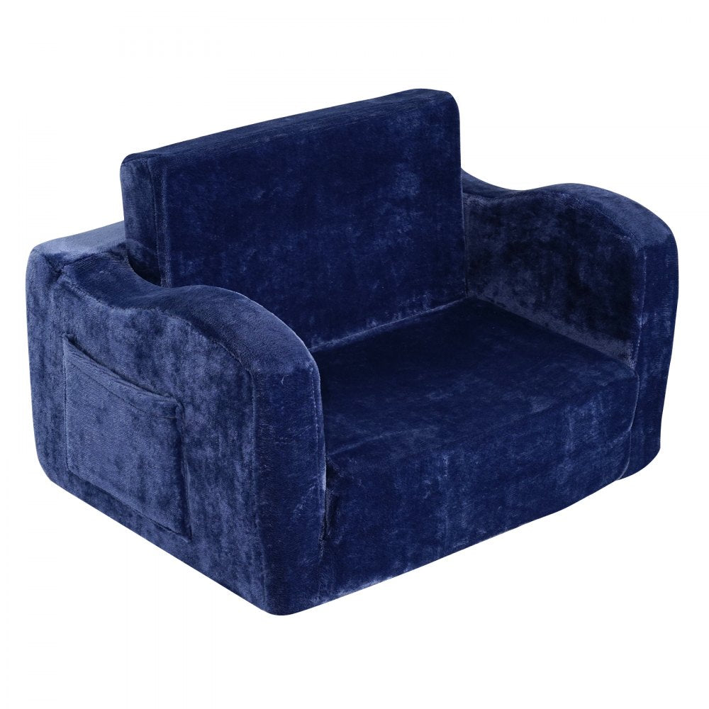 VEVOR Kids Couch, 2-in-1 Toddler Chairs Comfy, Toddler Couch Sofa Bed Fold Out, Convertible Sofa to Lounger, Kids Chair Seat Playroom Furniture for Kids Girls & Boys, Blue